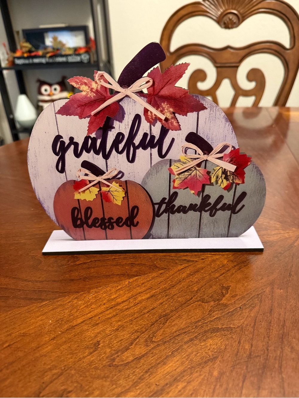 Grateful Pumpkin Table Decor - Purple, Orange, Gray - Home Design